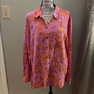 Universal Thread Pink and Orange Floral Button Up Shirt Sz Large
